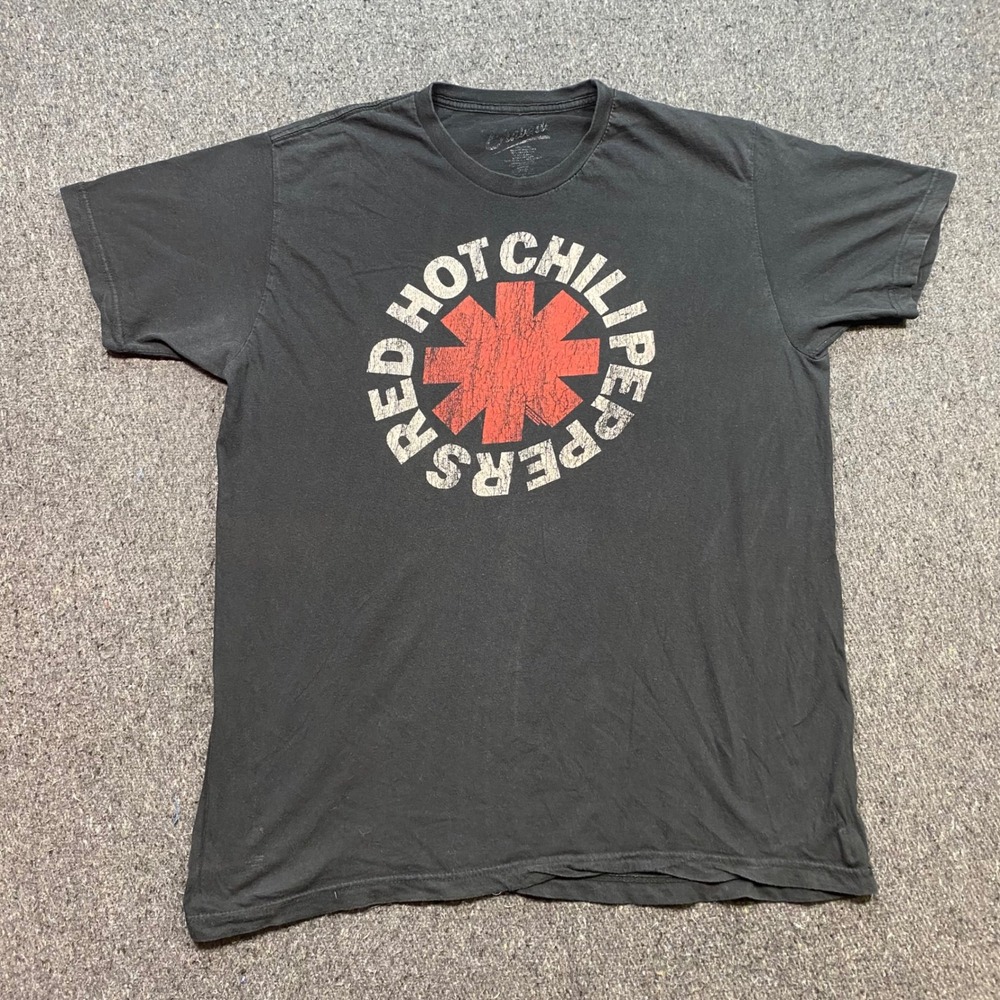 Red Hot Chili Peppers TShirt Sz L Mens Black Grunge Asterisk Logo Band Tee